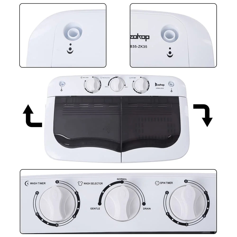 Hassch Semi-Automatic Washing Machine with 2 Tub, Compact Laundry Machine with Built-in Drain for Home, Apartment, Gray