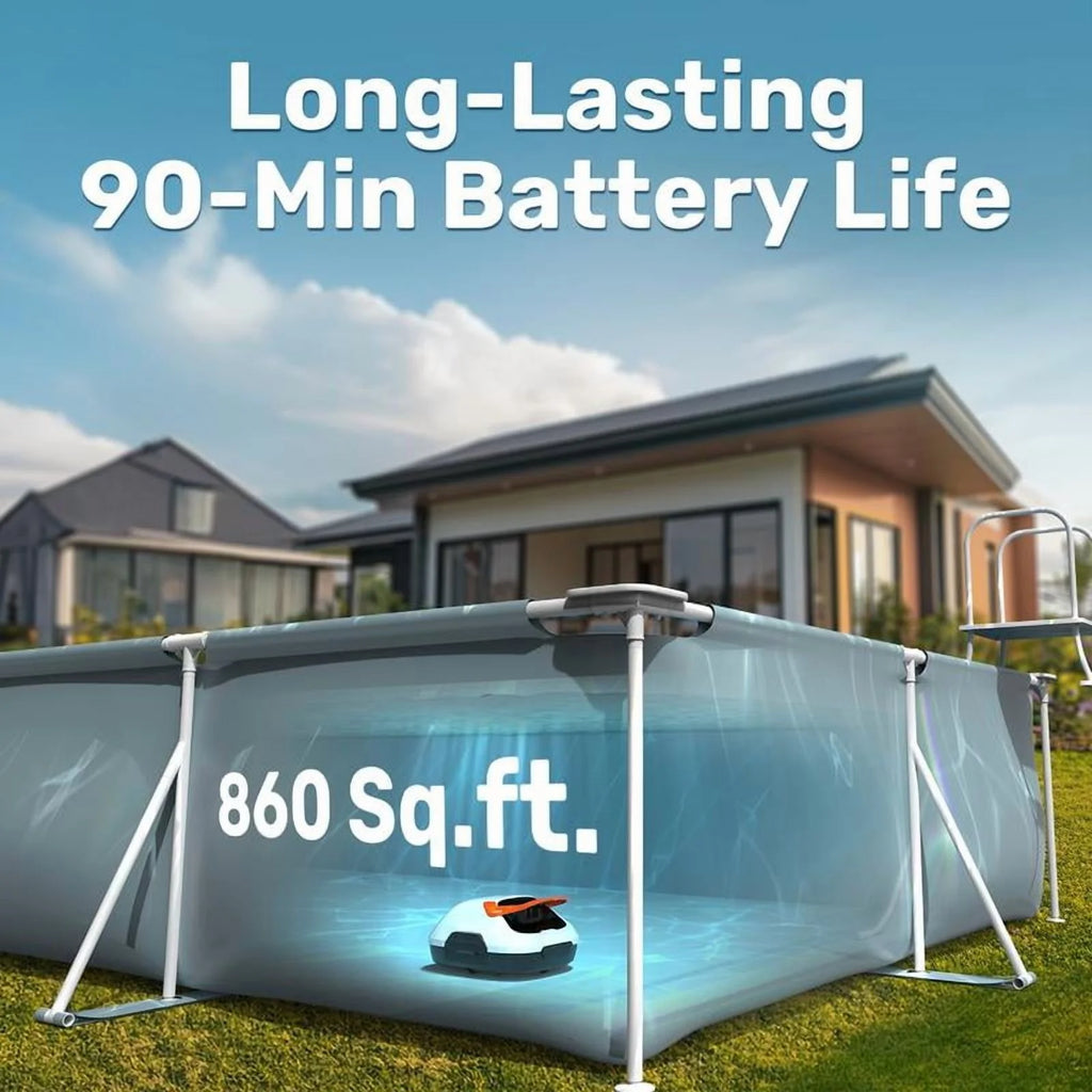 Cordless Robotic Pool Cleaner for Flat Bottom Above-Ground Pools, 90 Min Runtime, Automatic Vacuum, Portable, Self-Parking, up to 860 Sq.ft