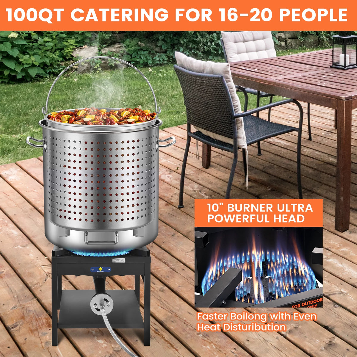 100QT Stainless Steel Seafood Boiling Kit, 200,000BTU Propane Stove for Outdoors Cooking, Large Stock pot w/Basket for Shrimp, Lobster, Crab Crawfish, Turkey Deep Fryer, Seafood Boil Pot