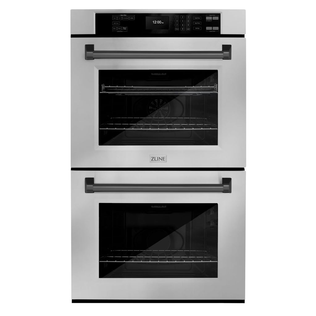 ZLINE 30 in. Autograph Edition Professional Convection Double Wall Oven with Air Fry and Self Clean in Stainless Steel with Matte Black Handles (WADZ-30-MB)