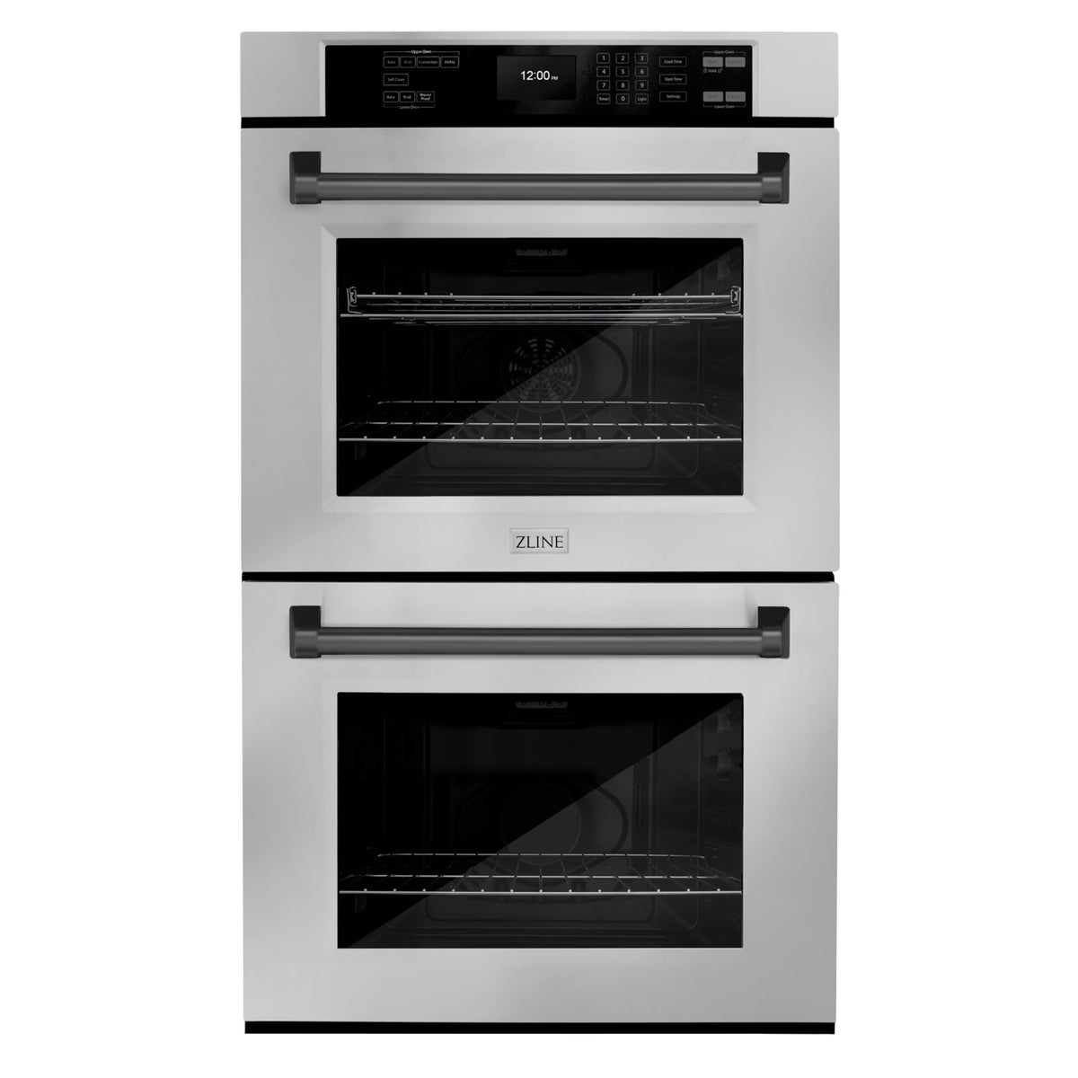 ZLINE 30 in. Autograph Edition Professional Convection Double Wall Oven with Air Fry and Self Clean in Stainless Steel with Matte Black Handles (WADZ-30-MB)