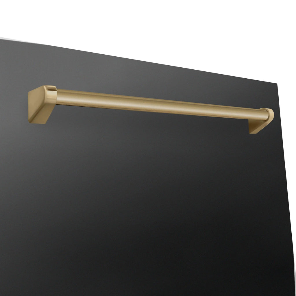ZLINE Autograph Edition 24" 3rd Rack Top Touch Control Tall Tub Dishwasher in Black Stainless Steel with Gold Handle, 45dBa (DWMTZ-BS-24-G)