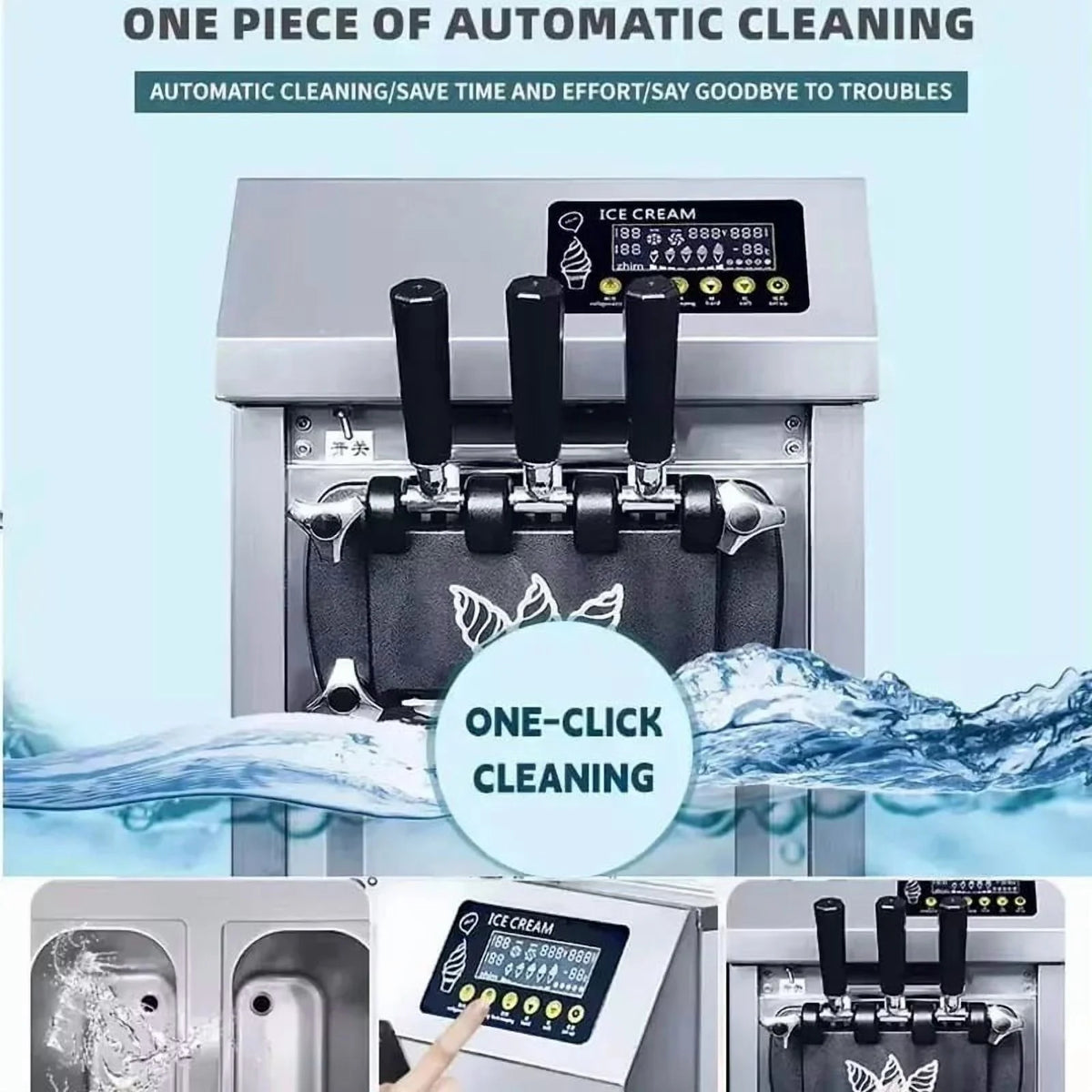 SHENGJINSH Pre-cooled Commercial Ice Cream Machine, 3 Flavors Countertop Soft Serve Ice Cream Maker