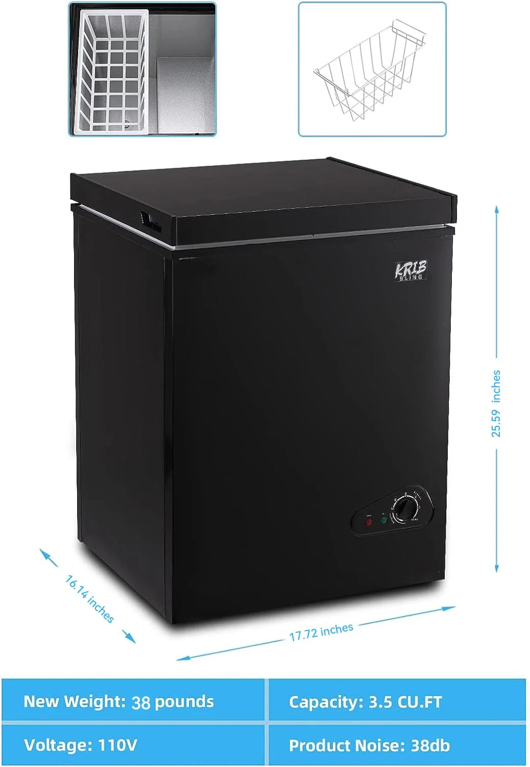 GGTB 3.0 Cu.ft Chest Freezer Top Open Door Compact Freezer with Adjustable Temperature Black