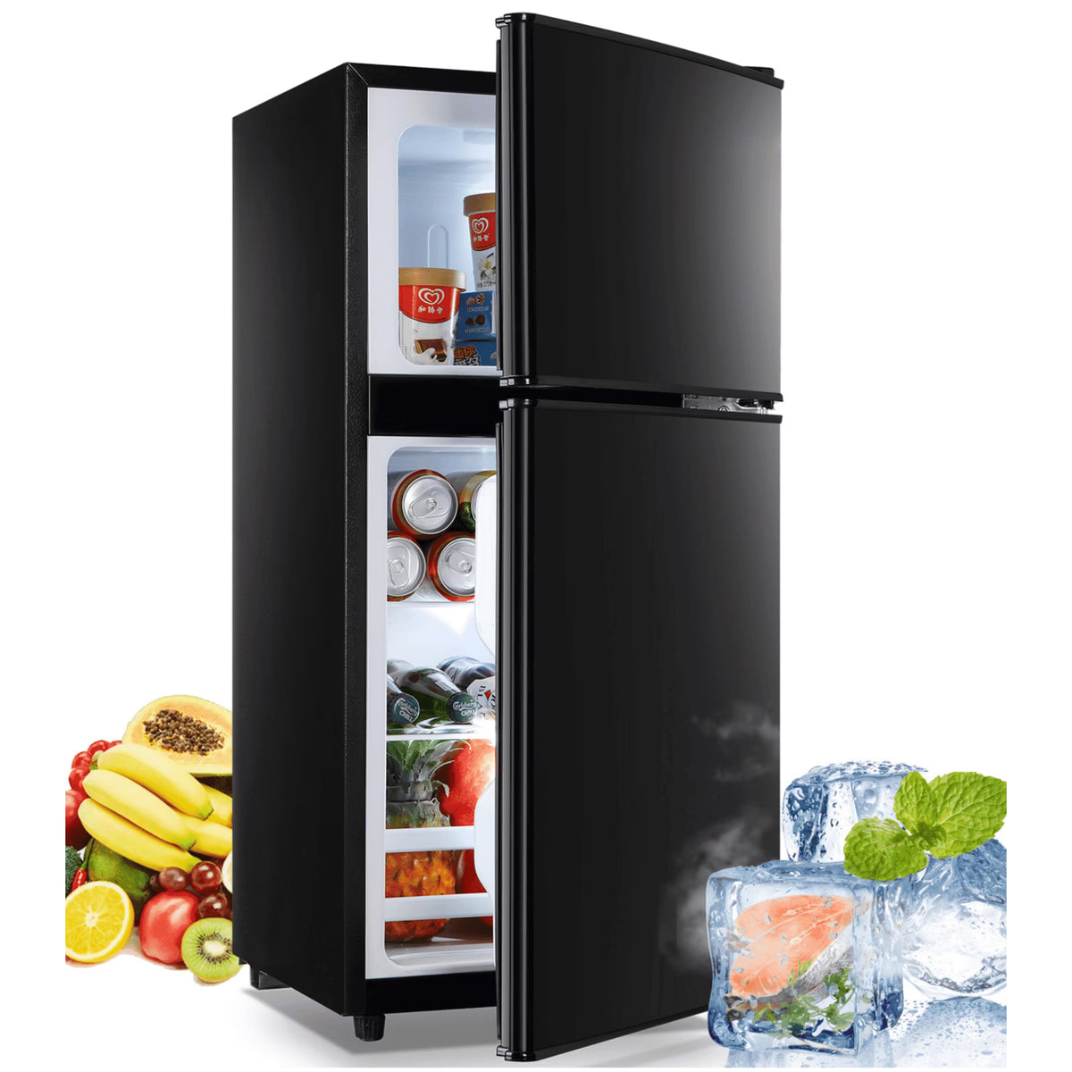 GGTB 3.0 Cu.ft Two Door Small Refrigerator with Freezer, Compact Retro Mini Refrigerator for Dorm, Office, Bar, RV, Bedroom, Red