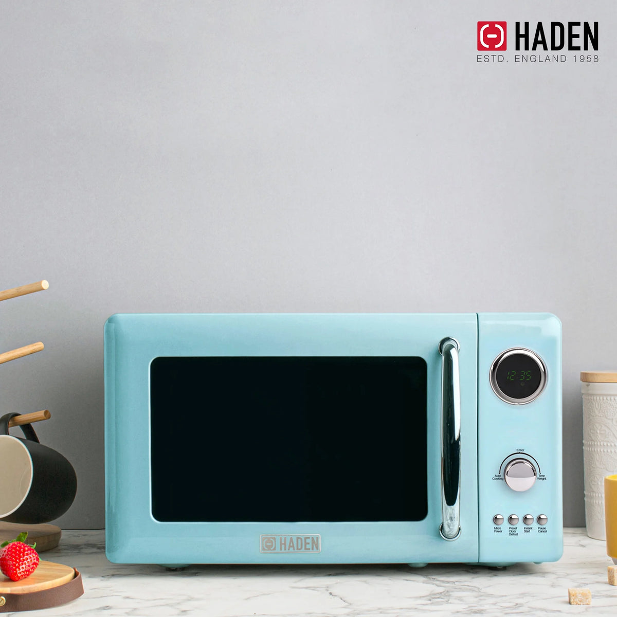 Haden 700W 0.7 Cubic Foot Microwave Oven w/ Digital Controls, Turquoise
