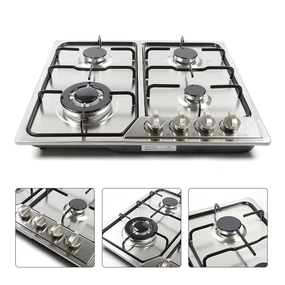 23" Kitchen Gas Cooktop Stove Top 4 Burners Built-In LPG/NG Natural Gas Cooktops Gas Range Stove 4 Burner Stainless Steel Cook Top Battery Ignition Gas Cooktop Stove Top Stainless Steel