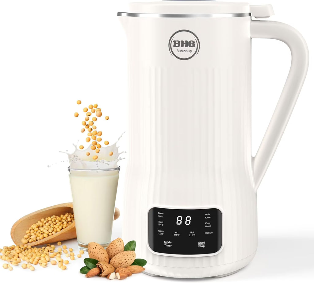 20 oz Nut Milk Maker - Multifunctional Automatic Almond, Equipped with 10 Blades, Suitable for Plant-Based, Oat, Soy, and Dairy, 12-Hour Timer/Auto Clean/Room Temperature/Keep Warm/Boil, hite.
