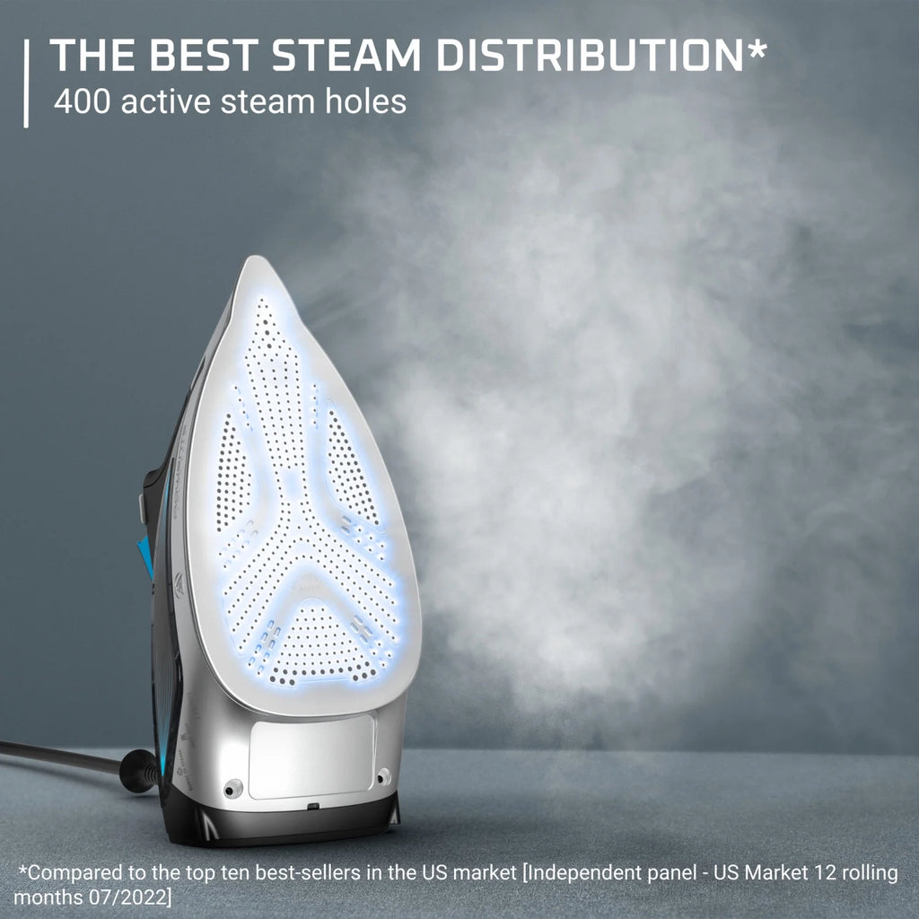 Rowenta Focus Excel Steam Iron for Clothes, Stainless Steel Soleplate, 1750 Watts, Black & Blue, DW5280