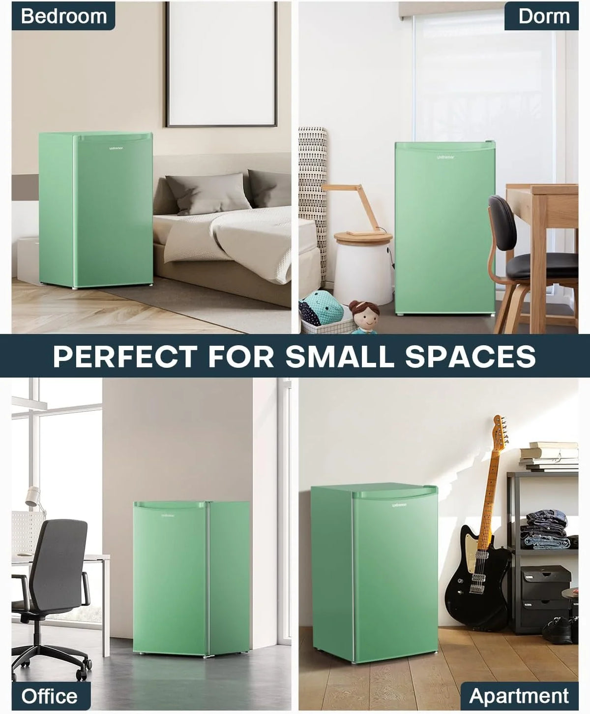 Upstreman 3.2 Cu.Ft Mini Fridge with Freezer, Single Door Mini Fridge, Dorm Fridge, Adjustable Thermostat, Mini Refrigerator for Bedroom, Office, Dorm, Green-BR321