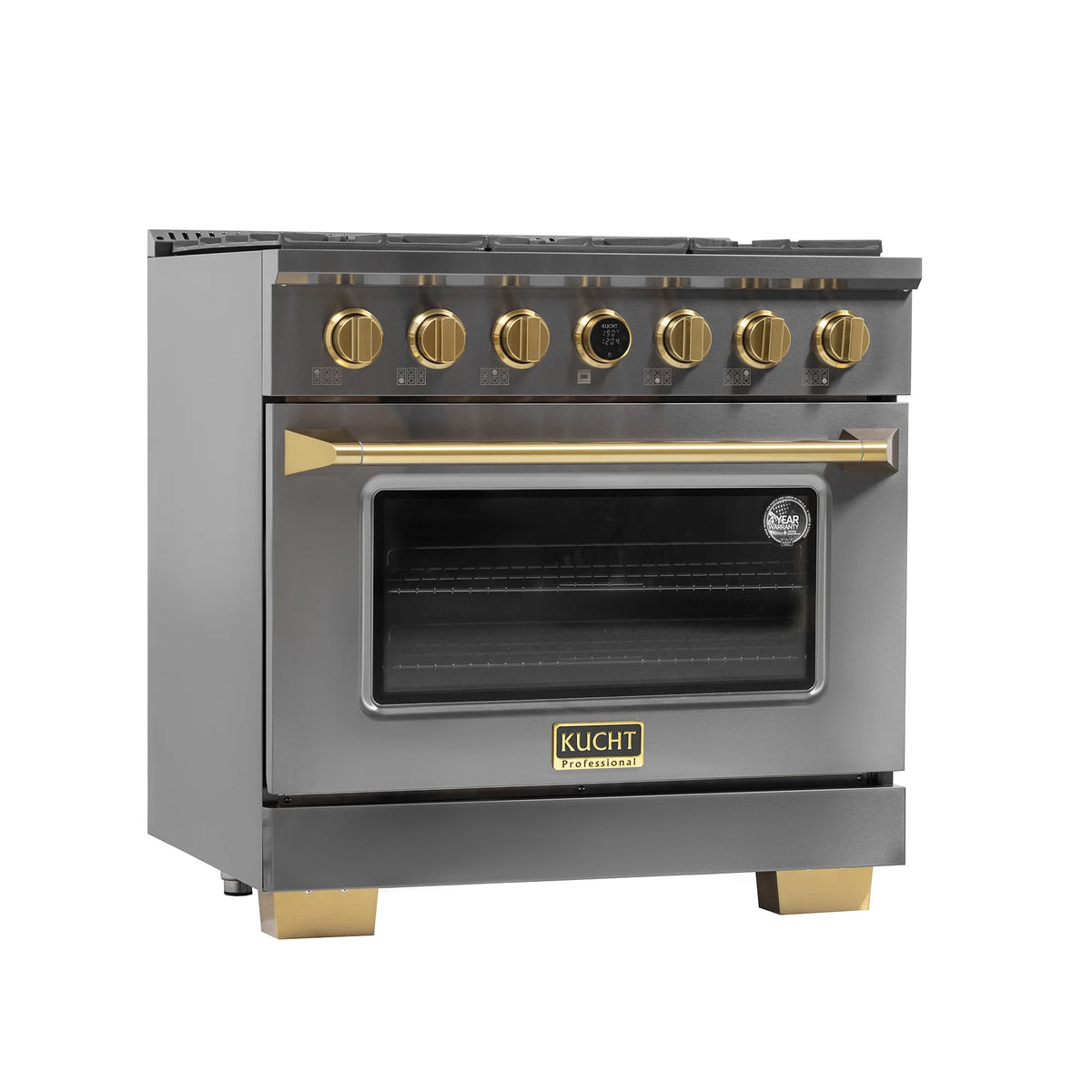 36 in. 5.2 cu. ft. Dual Fuel Range for Propane Gas in Titanium Stainless.