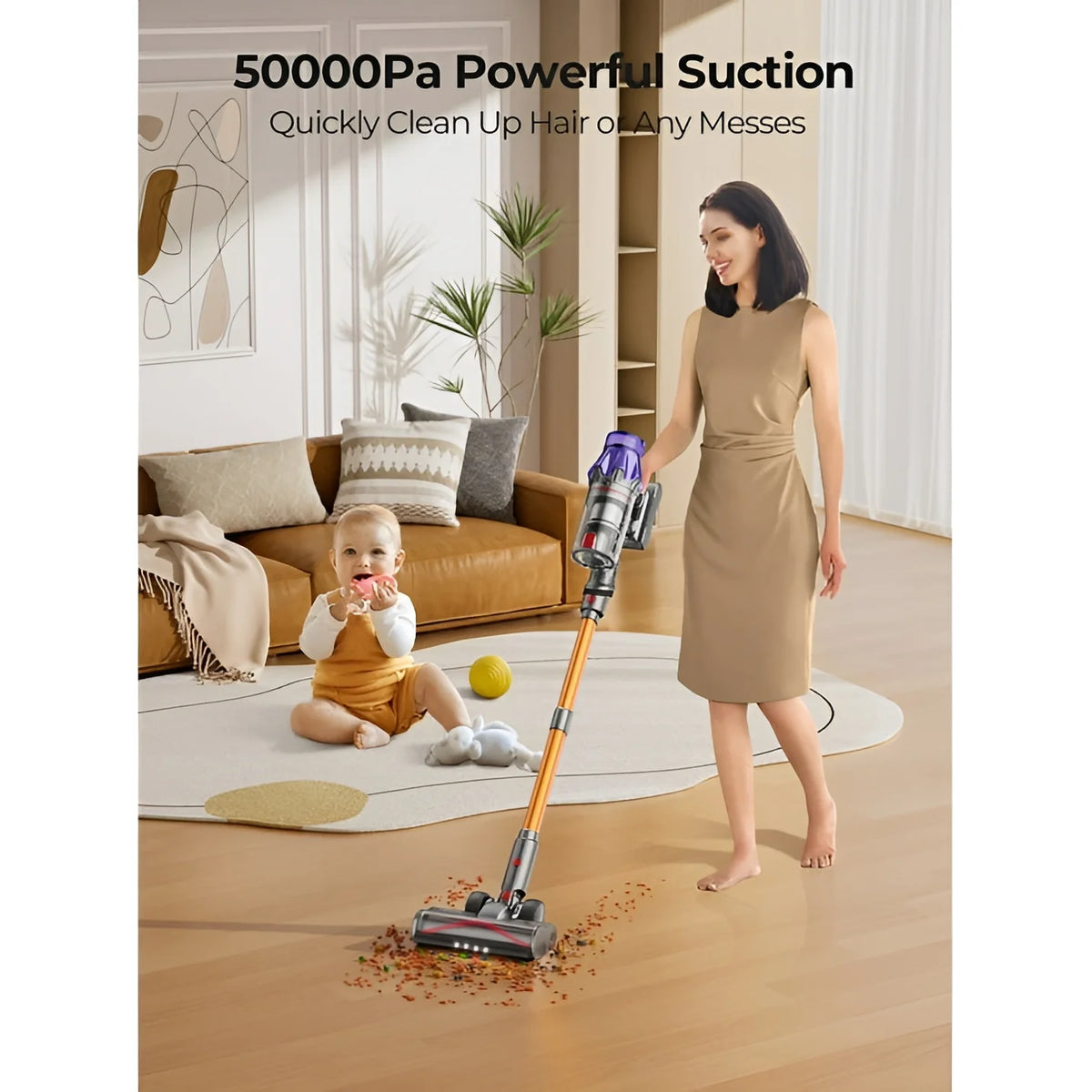 Laresar Cordless Vacuum, Real 50kPa Suction, 500W Motor, 60min Runtime, Quiet, Premium Build for Pets & Floors