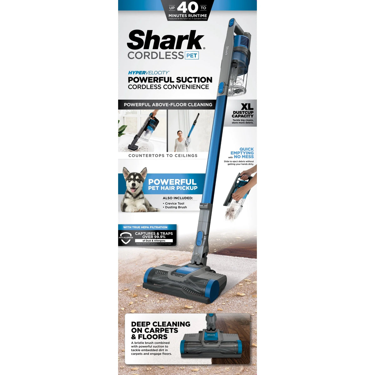 Shark? Cordless Pet Stick Vacuum for Carpet and Hard Floors with Anti-Allergen Complete Seal, IX140H
