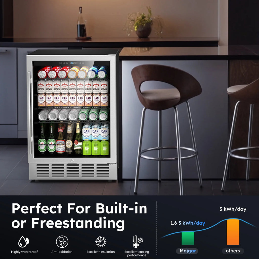 QAUSOU 24 Inch Under Counter Double Drawer Fridge, Weather Proof Stainless Steel Outdoor Beverage Refrigerator for Patio