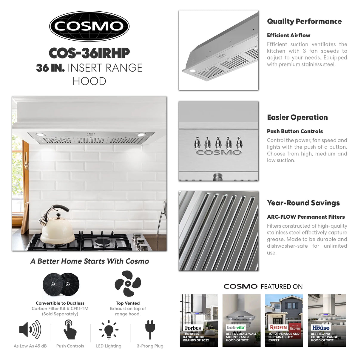 30 in. Insert Range Hood with Push Button Controls in Stainless Steel