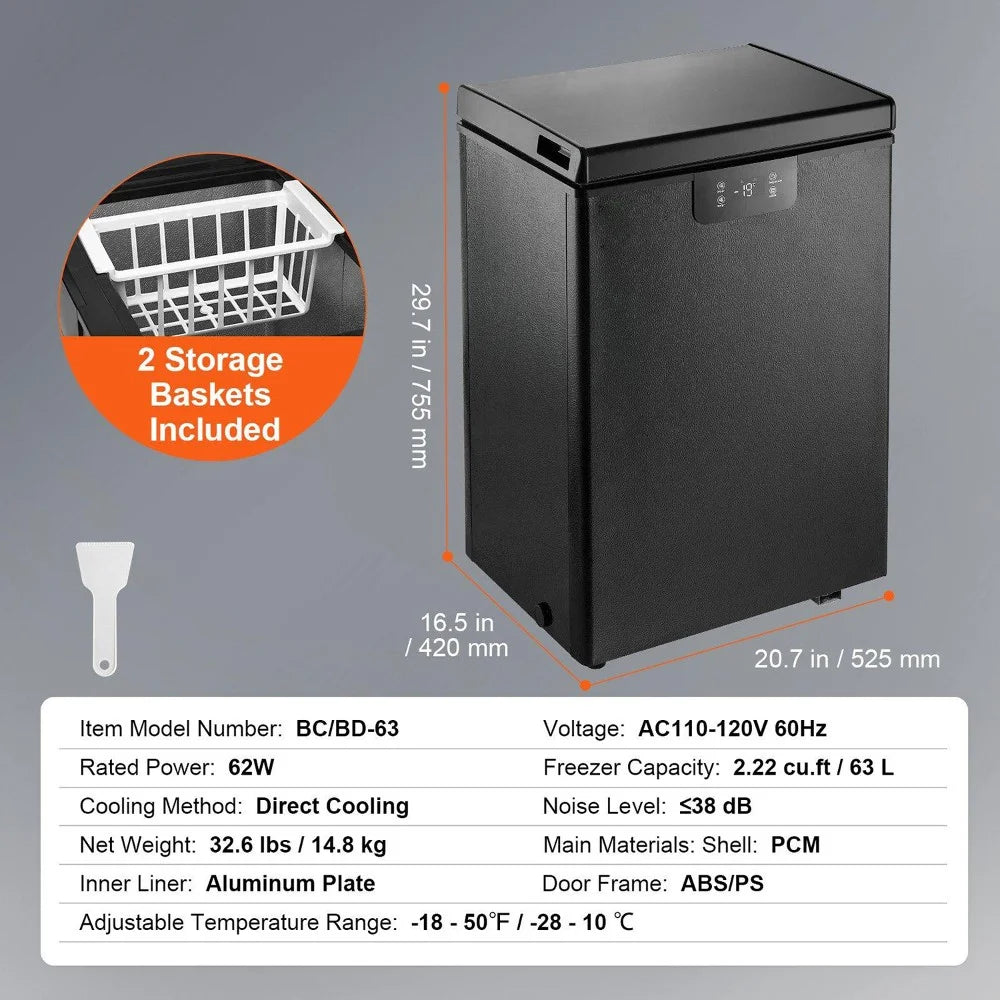 Choco Moon Large Capacity 14.5 Cu.ft Chest Freezer, 345L Storage, 4 Slide-Out Baskets, Lockable Lid, 8 Temp Control Levels, Energy-Efficient LED Lights, 6 Swivel Casters for Easy Mobility