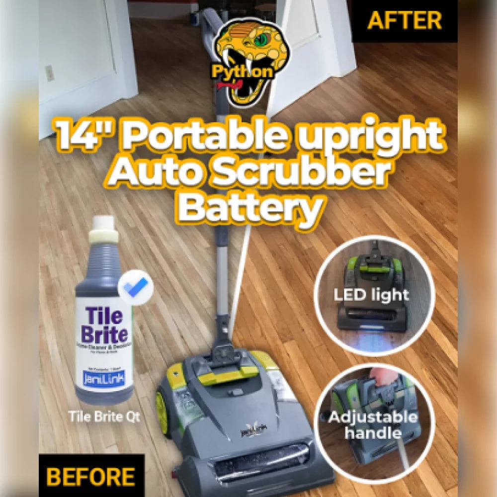 Janilink 14" Portable Cordless Upright Auto Scrubber with Cylindrical Brush and Battery