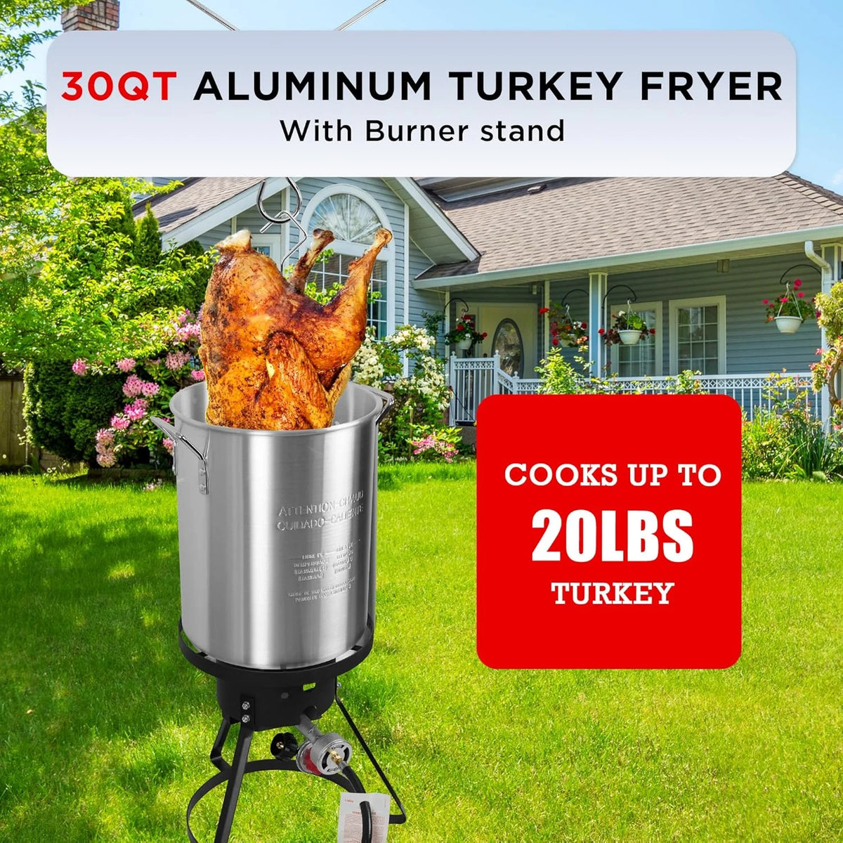 Red Mountain Valley 30 Qt Outdoor Camping Turkey Fryer with Basket, Large Outdoor Propane Cooking Equipment for Turkey, Chicken Wings, Fish and Seafood,.50,000 BTU Burner