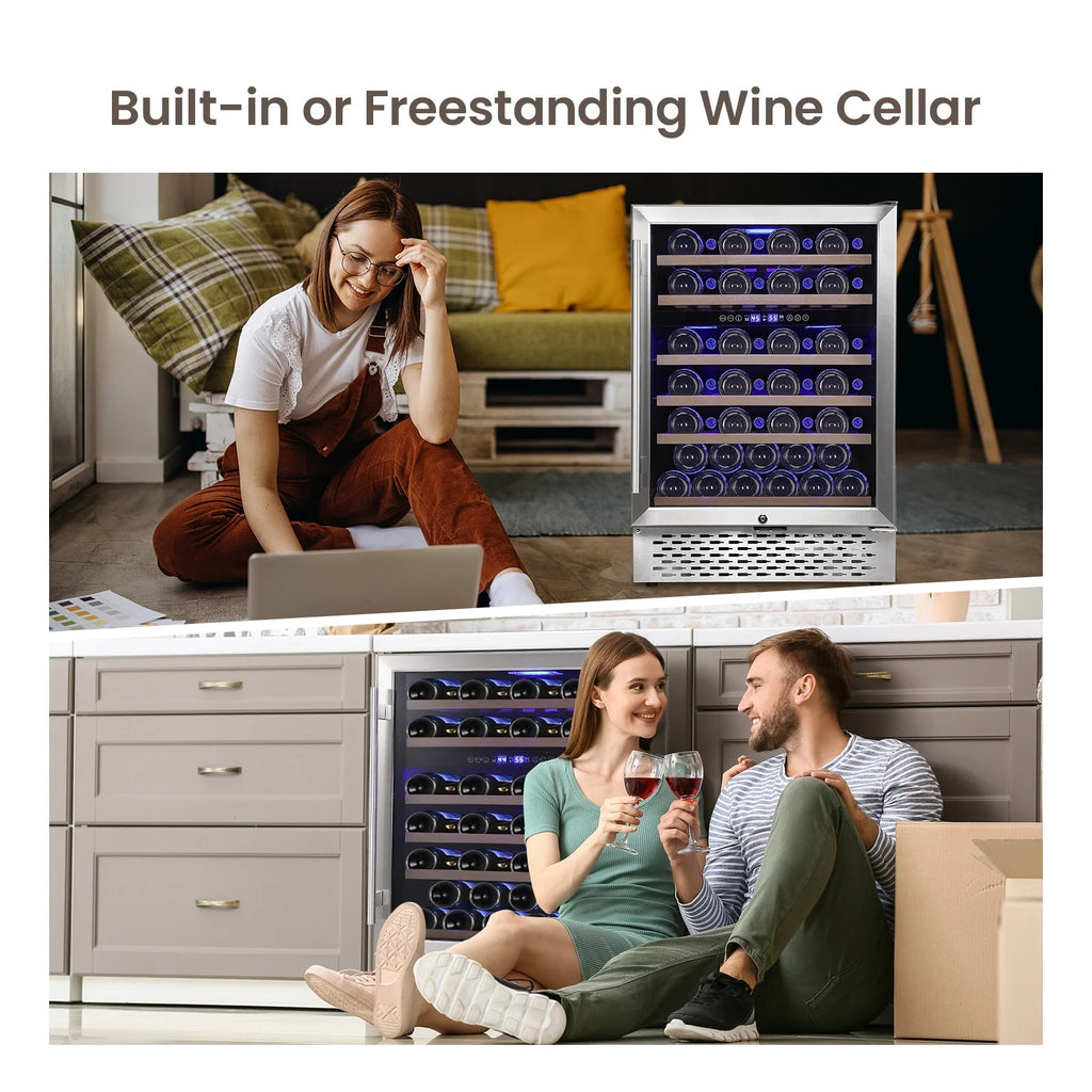 Garvee 24 Bottle Freestanding Wine Cooler Refrigerator with Glass Door for Bar, Party, Winery, Black