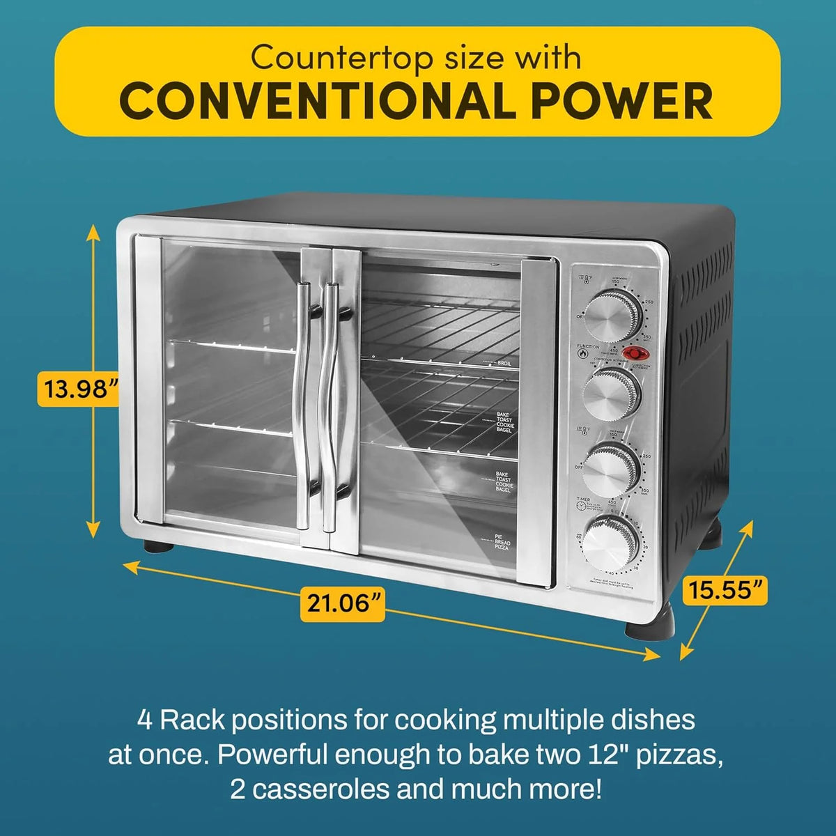Elite Gourmet Americana by Elite ETO3300M Vintage 50��s Diner Retro Countertop Toaster oven, Bake, Broil, Toast, Fits 12�� Pizza, Temperature Control & Adjustable 60-Minute Timer 1500W, 8-slice, Mint