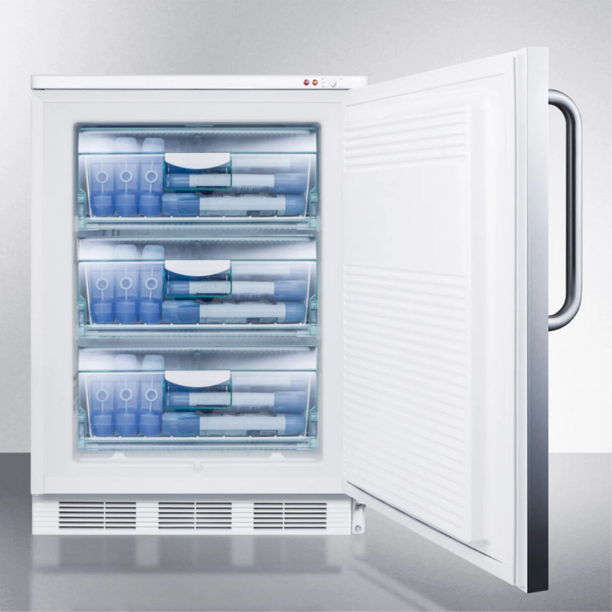Summit Appliance 2.5 cu ft Medical built-in- under- counter Manual Defrost Upright Freezer, Stainless Steel
