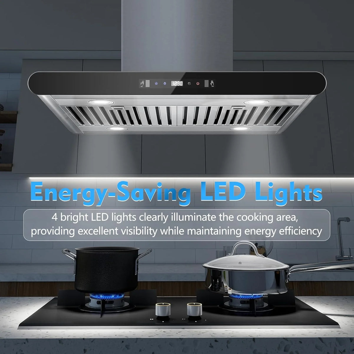 Island Range Hood 30 Inch 700 CFM kitchen Hood with Dual-Sided Touch Gesture Remote Control Ceiling Mount Convertible Ducted/Ductless 3-Speed Fan 3 Stainless Steel Baffle Filters