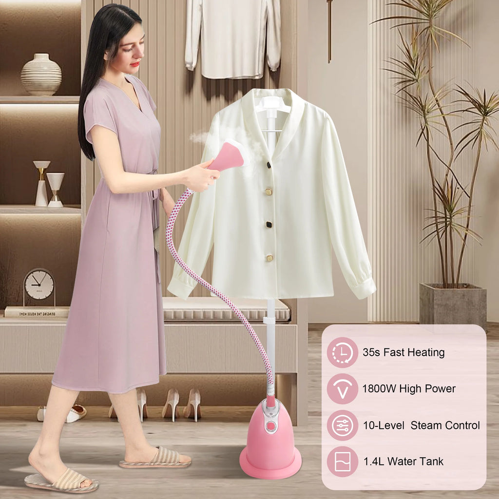 BEAMNOVA Standing Garment Steamer for Clothes, Professional for Home and Business Use Full-Size Clothing Steamer with Hanger & Ironing Board, Pink