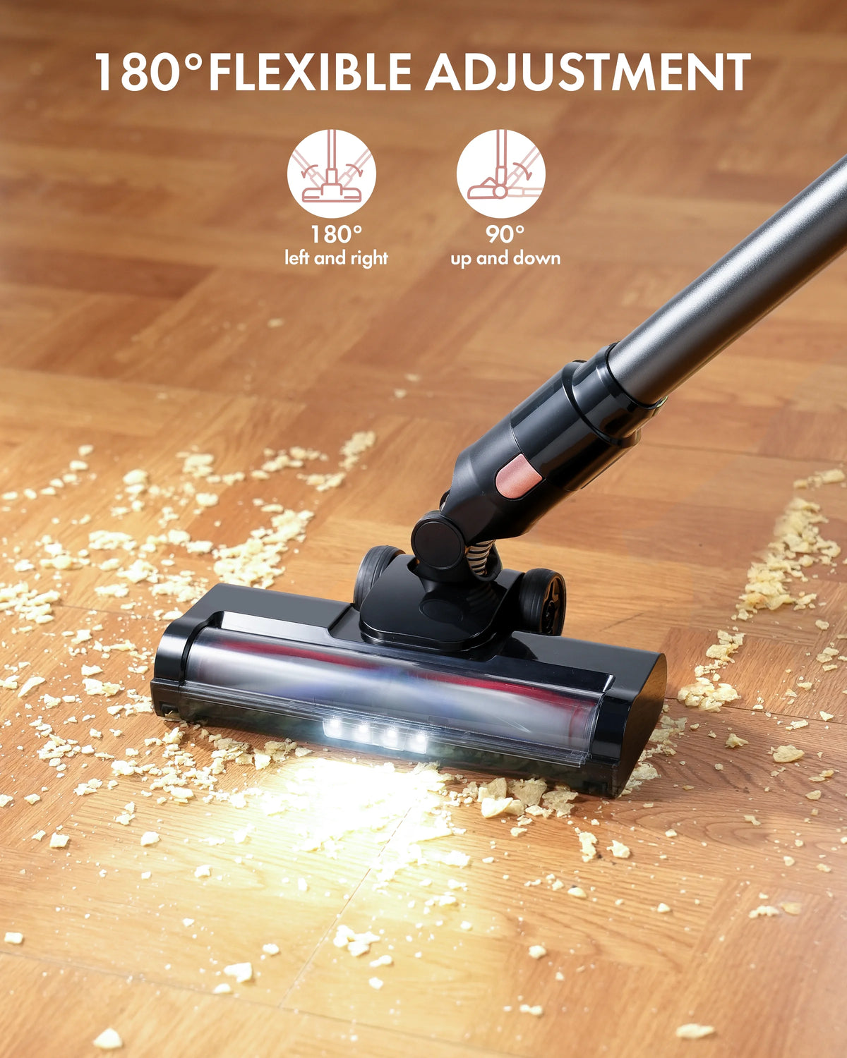 Homeika H320 Cordless Vacuum Cleaner, 28KPA Powerful Suction 8-in-1 Multi-Tool 55min Runtime LED Motorized Brush One-Click Dust Emptying for Pet Hair and Allergies,Pink
