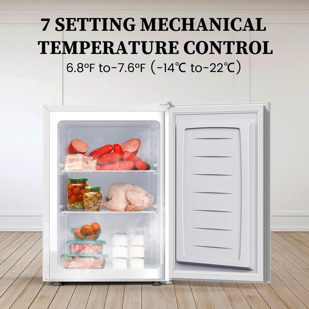 KNDKO 2.6Cu.ft Upright Freezer, Mini Freezer with Reversible Single Door, Removable Shelves, Adjustable Thermostat for Home/Kitchen/Office, Silver