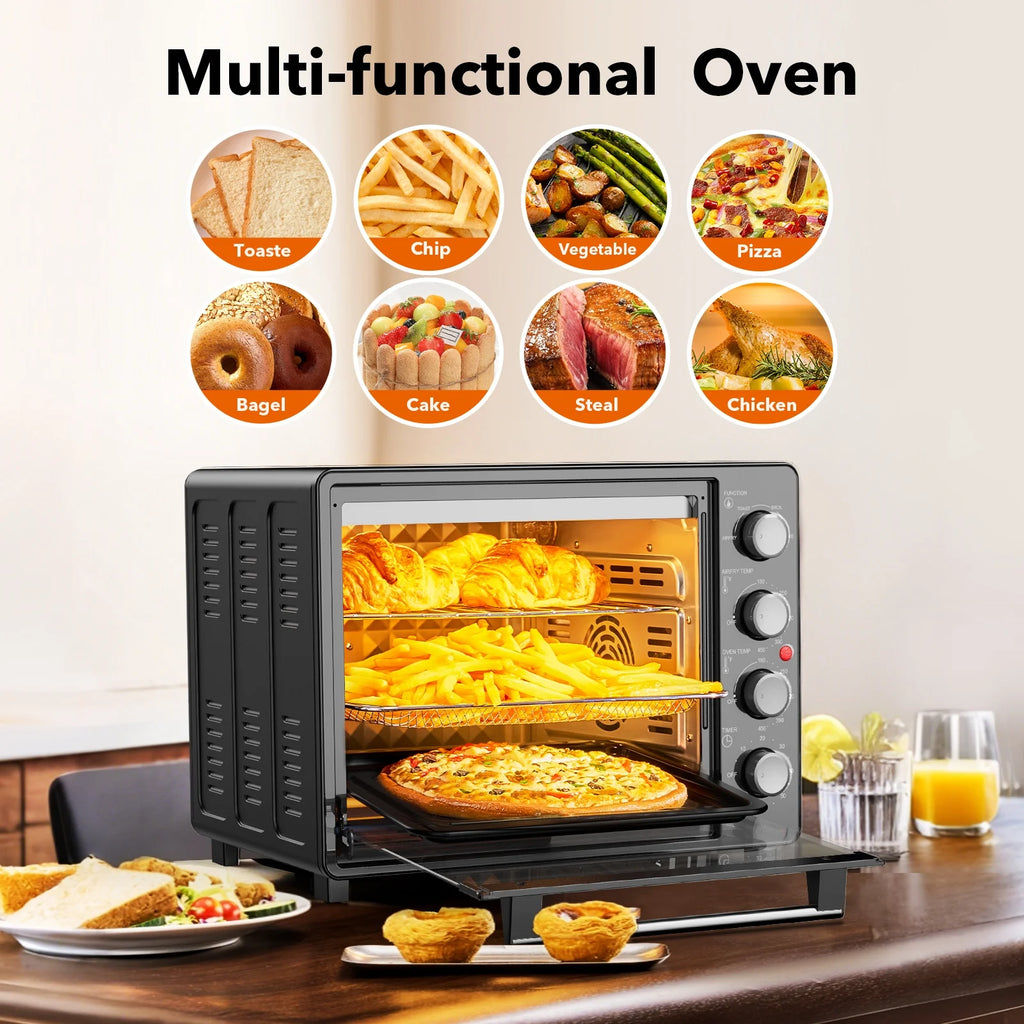 34 QT Super-Large  Air Fryer, Oil-Less Air Fryer Toaster Oven Combo with Pizza, Warm, Broil, Toast, Bake, Air Fry, 5  Functions - Black