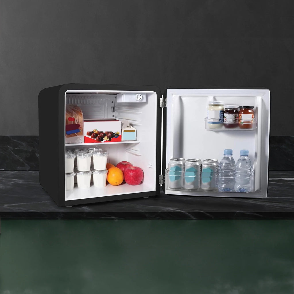 Open Box Magic Chef 1.6 Cu. Ft. Retro Mini Fridge with LED Light, Black, 34 lbs
