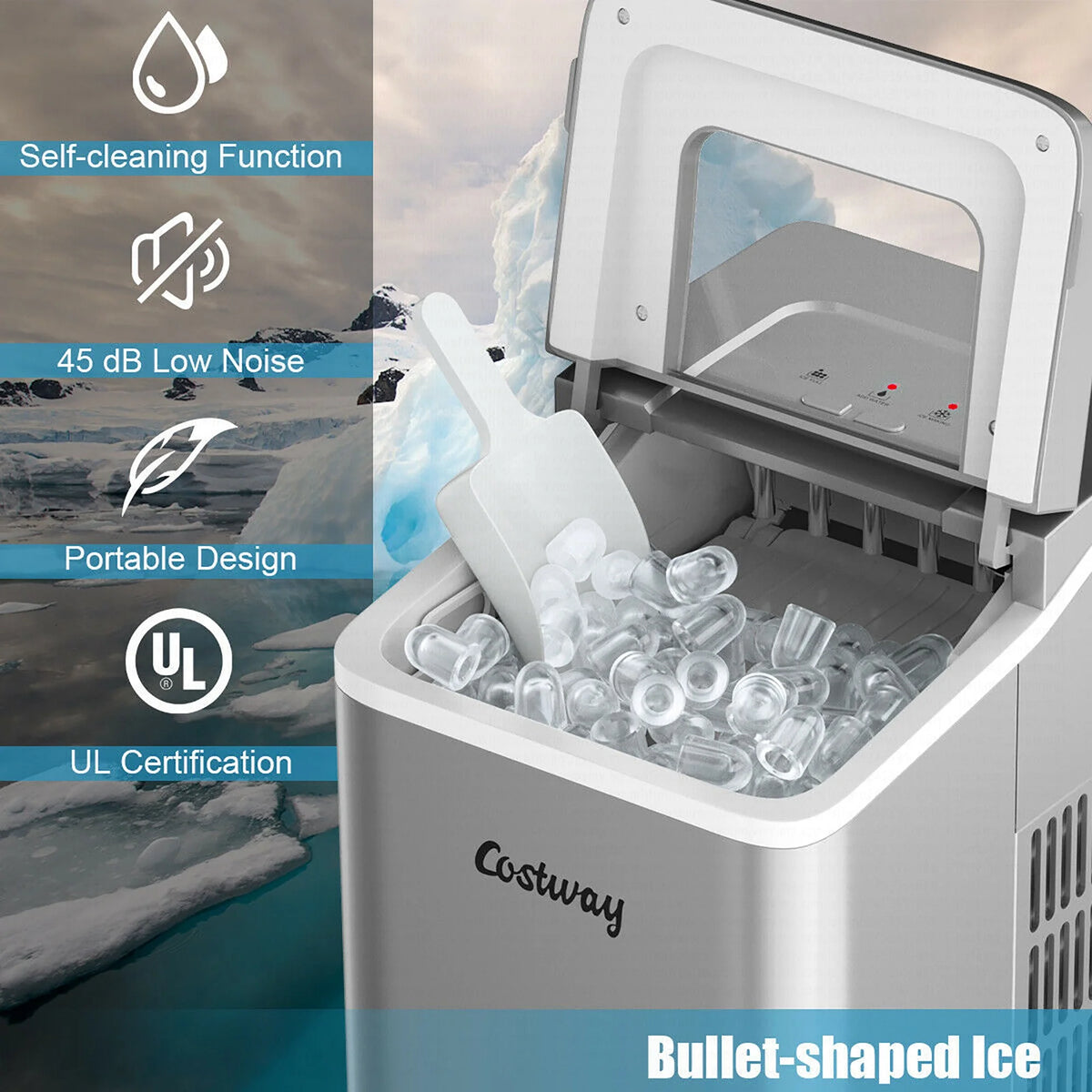 Costway Portable Ice Maker Machine Countertop 26Lbs/24H Self-cleaning w/ Scoop Green