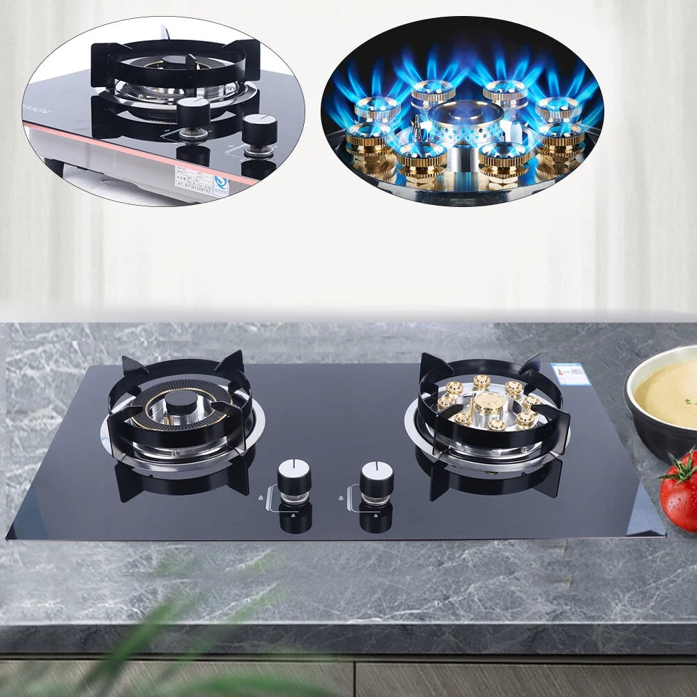 2-Burner Natural Gas Stove, Built-in Gas Cooktop Stove for Home Kitchen