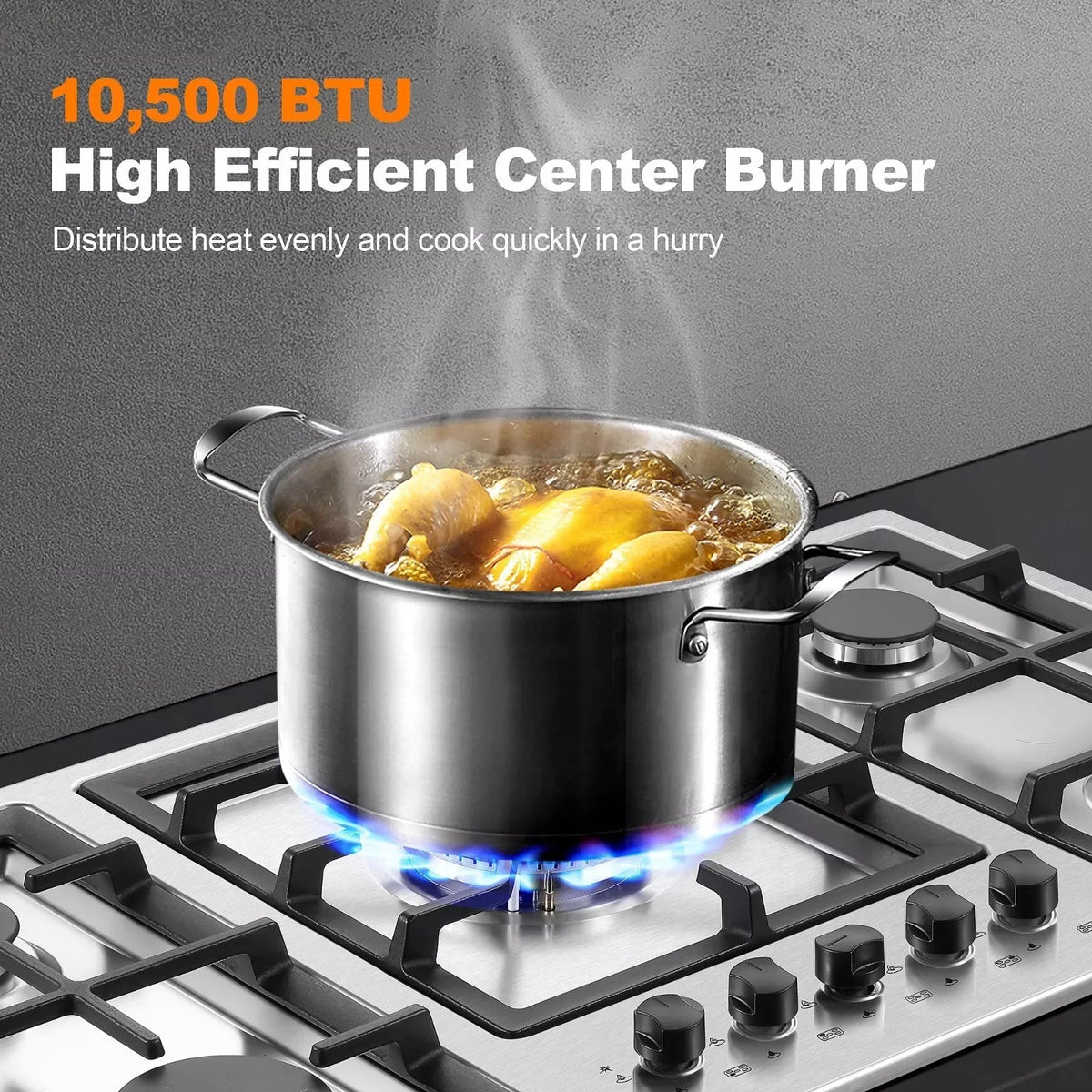 Amzgachfktch 36 Inch Gas Cooktop 5 Burner Built in Stainless with Thermocouple Protection, LPG/Natural Gas Convertible