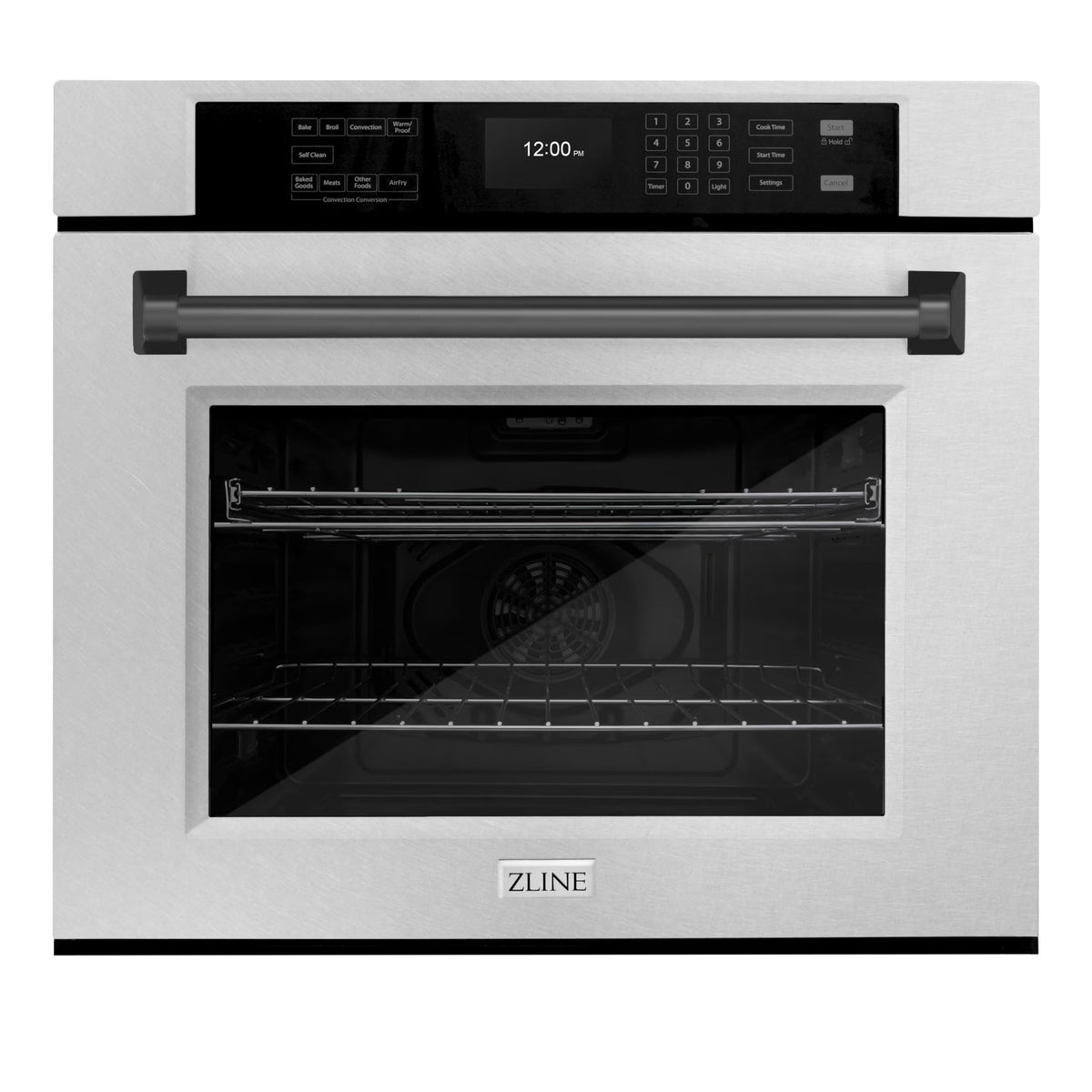 ZLINE 30 in. Autograph Edition Professional Convection Single Wall Oven with Air Fry and Self Clean in DuraSnow Stainless Steel with Matte Black Handle (WASSZ-30-MB)