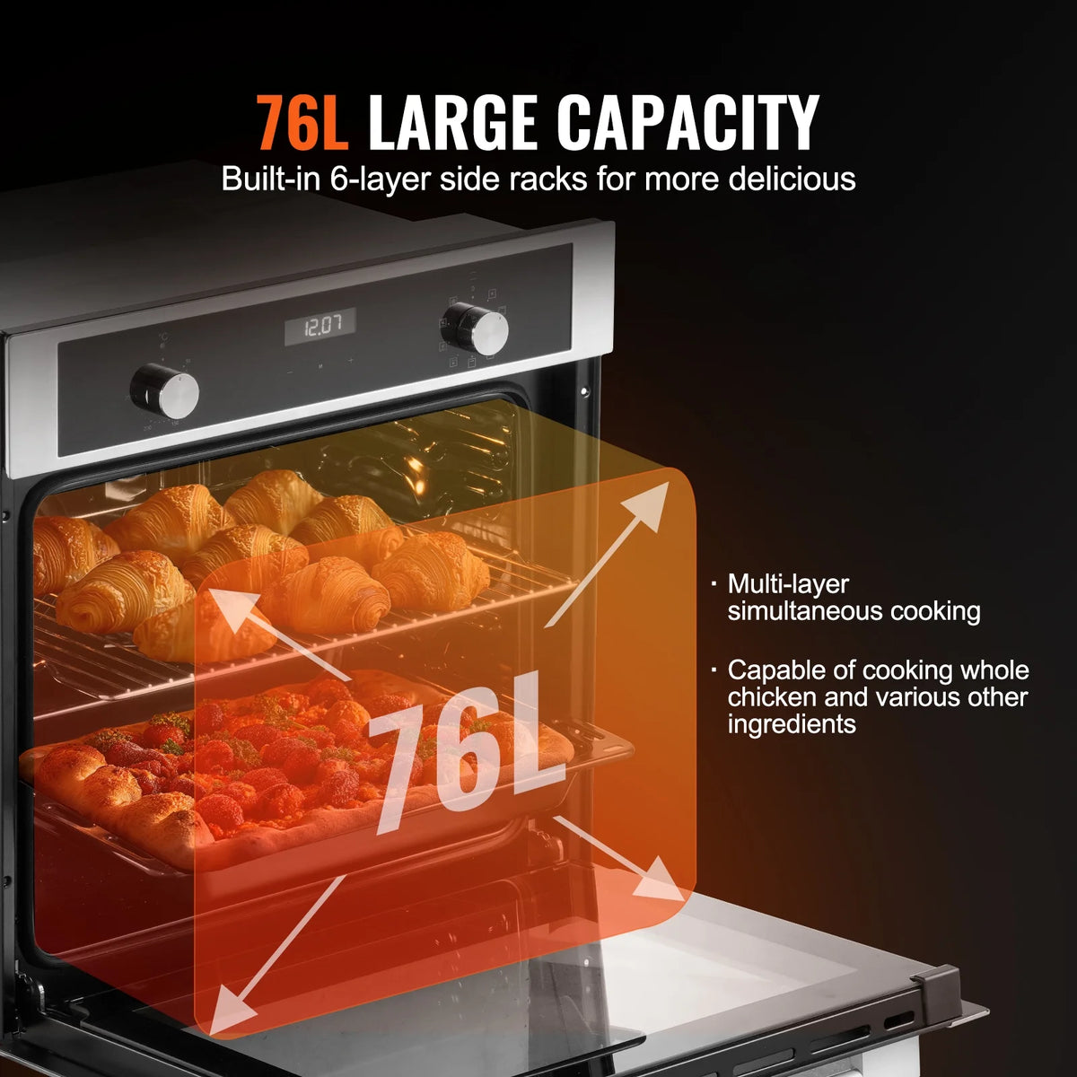 KFFKFF Solo Wall Oven, 24" Electric Integrated Wall Oven featuring 9 Culinary Modes, 2.68 Cu.Ft Electric Wall Ovens equipped with Timer, 2800W Electric Oven including Baking Rack and Tray