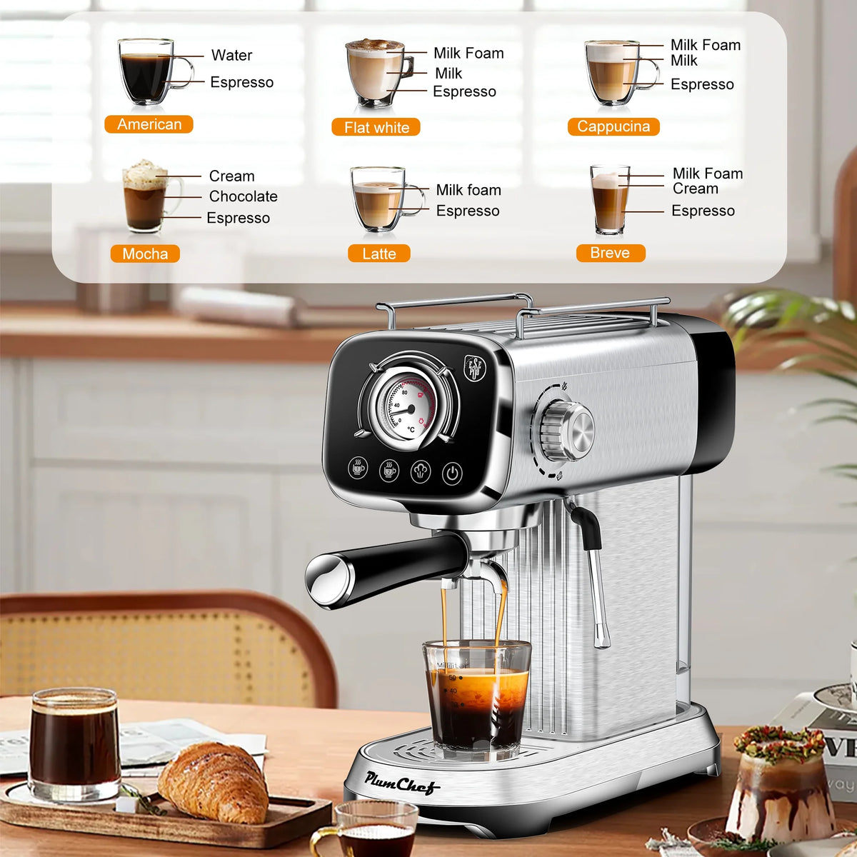 20 Bar Espresso Machine with Milk Frother, Single & Double Shot, ESE Pod Compatible, Removable Water Tank for Cappuccino, Latte, & Machiato for Home Barista