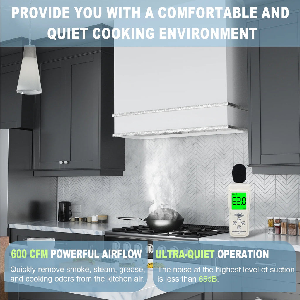 Akicon Range Hood 30 Inch, 600 CFM Ducted Vent Hood, Stainless Steel Box Kitchen Hood with 2 LED Lights, Removable Baffle Filters, Stove Hood Vent for Kitchen, 3 Speeds, Wall Mounted (AK-HS30HB-JBC)