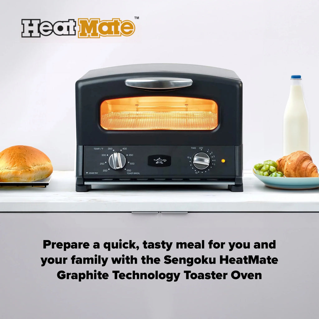 Sengoku SET-G16A(W) HeatMate Graphite Compact Countertop Toaster Oven with 4 Non-Stick Pans for Toasting and Baking, 120 Volt, Eggshell White