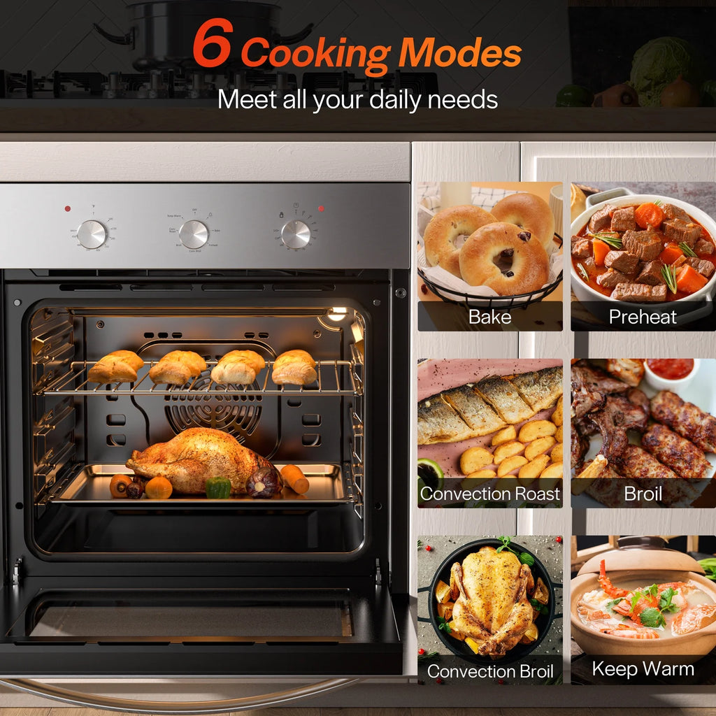 Empava 24 inch 10 Cooking Functions with Rotisserie Electric LED Display Touch Control Built-in Convection Single Wall Oven