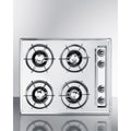 24" wide open burner gas cooktop in brushed chrome with battery start ignition