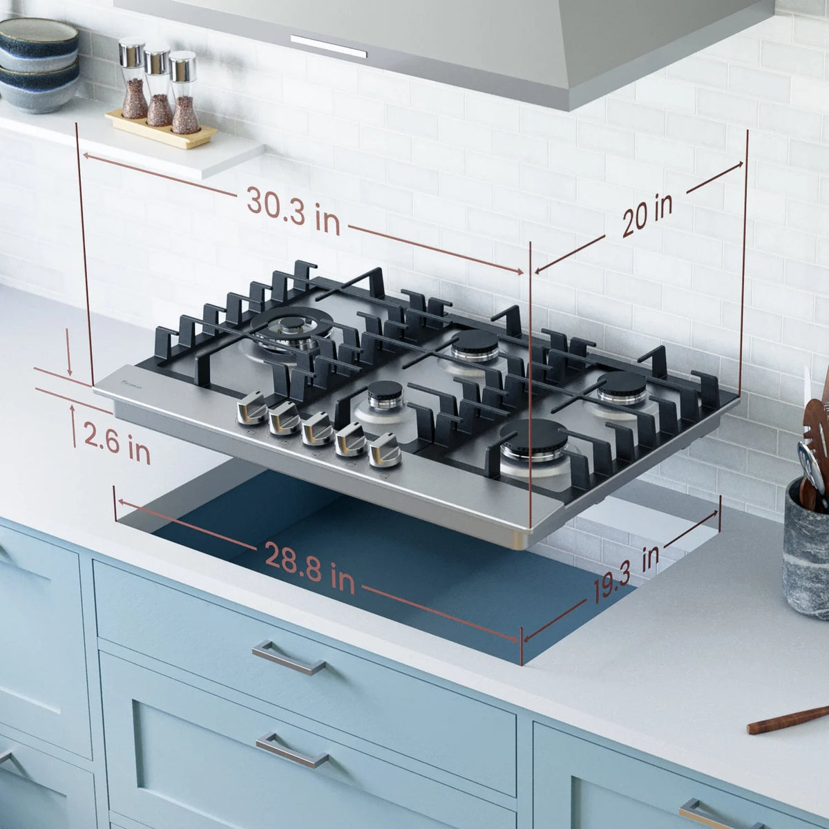 Rangaire RCG301S 30" Gas Cooktop - Stainless Steel, Sealed Burners, Cast Iron Grates, Die Cast Metal Burner Controls