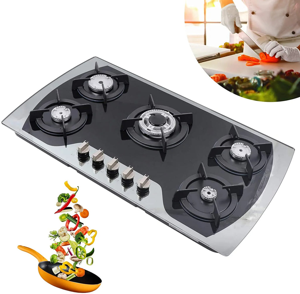 ANQIDI LPG/NG Gas Cooktop 5 Burners Gas Hobs Built-in Automatic Pulse Ignition Gas Stove Kitchen Cooker (35.4")