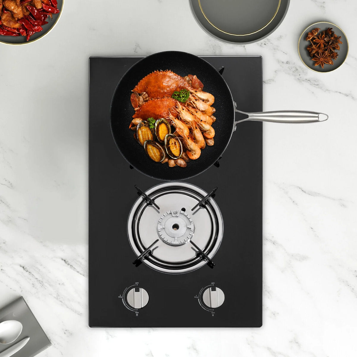 2 Burner Modern Gas Cooktop Gas Stove Top with 2 Burner Black 20.47*12.6 in