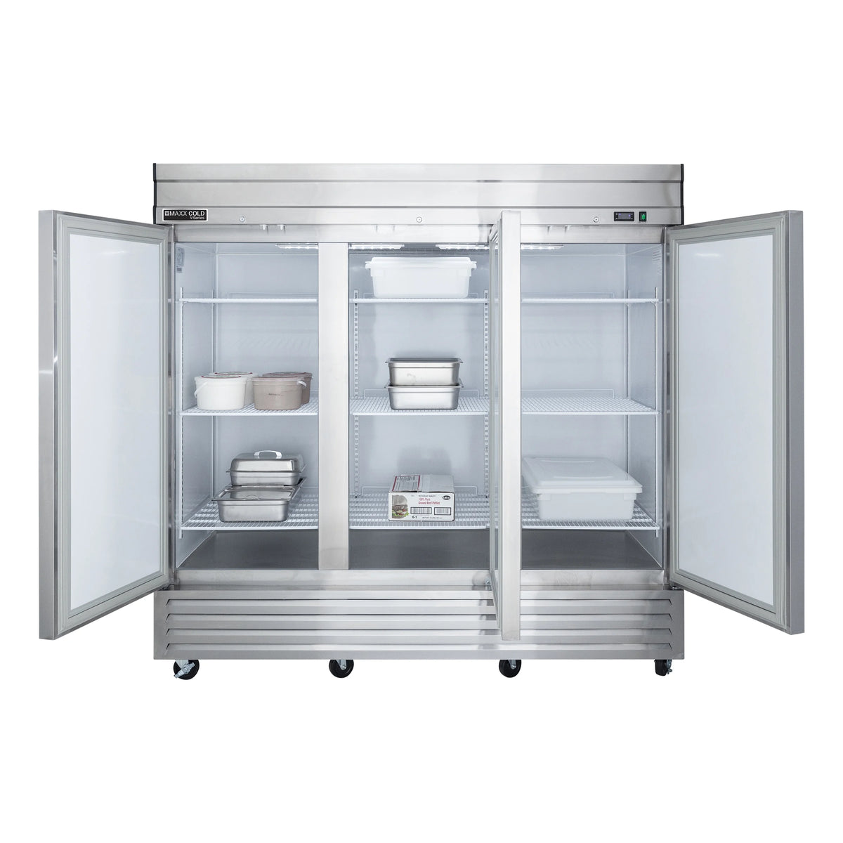 Maxx Cold V-Series 3 Door Reach-In Freezer, Bottom Mount, 81"W, 65 cu. ft. Storage Capacity, in Stainless Steel (MVF-72FDHC)