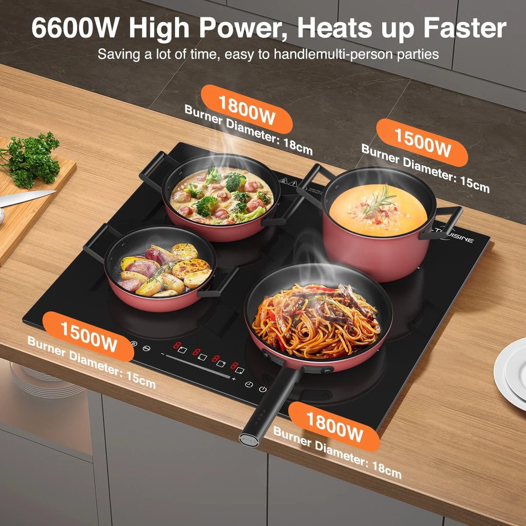 VoltCuisine Double/Dual Induction Cooktop 2 Burner, Shatter-proof Flat Glass Top, 9 Heat Settings, LED Touch Display with Child Safety Lock & Overheat Protection