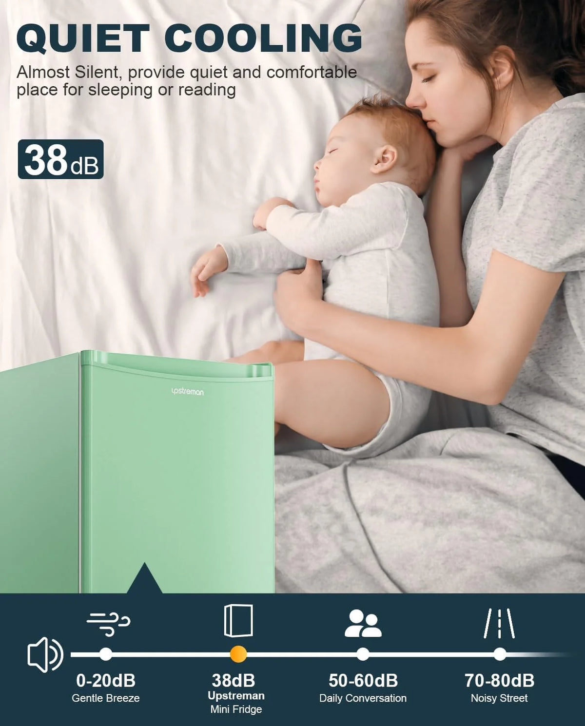 Upstreman 3.2 Cu.Ft Mini Fridge with Freezer, Single Door Mini Fridge, Dorm Fridge, Adjustable Thermostat, Mini Refrigerator for Bedroom, Office, Dorm, Green-BR321