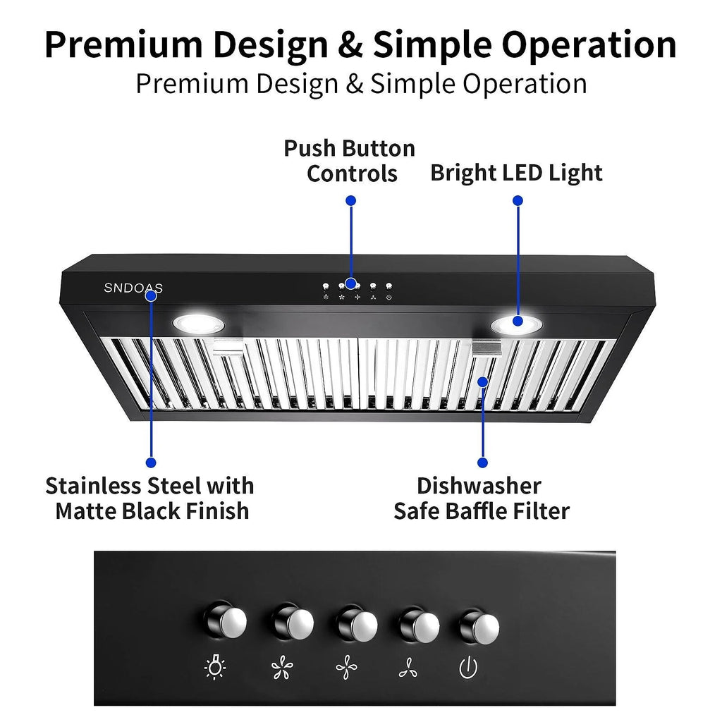 SNDOAS New 30 inch Kitchen Stainless Range Hood 3-Speed Under Cabinet Exhaust Vent with Filter 120V