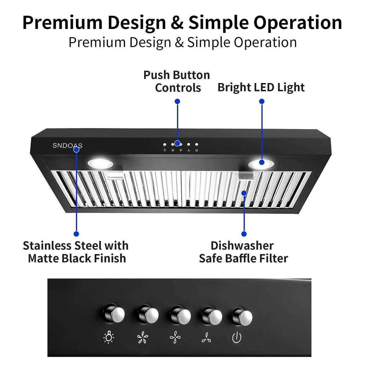 SNDOAS New 30 inch Kitchen Stainless Range Hood 3-Speed Under Cabinet Exhaust Vent with Filter 120V