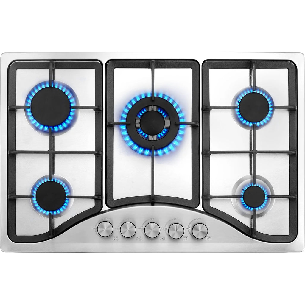 KFFKFF 30-inch Gas Range, Quintuple Burners Integrated Gas Cooktop, Peak 12250BTU NG/LPG Adaptable Stainless Steel Propane Stove, Featuring Thermocouple Safety for Outdoors, Small Living Spaces
